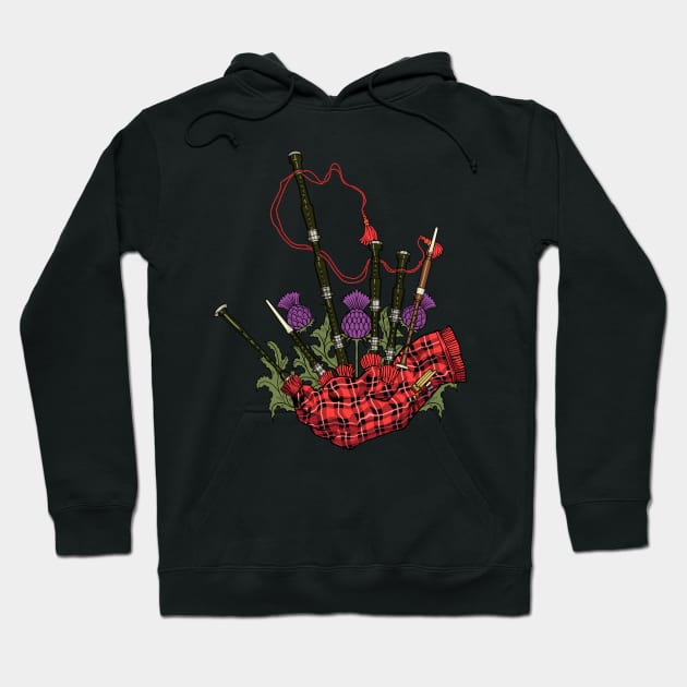 Scottish aesthetics - thistle and bagpipes Hoodie by Modern Medieval Design